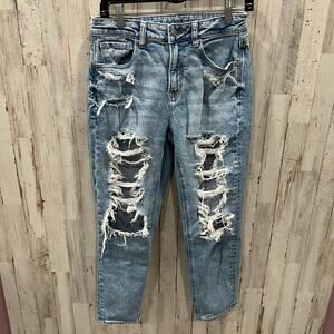 American Eagle Distressed Destroyed Mom Jeans High Rise Womens Size 4 SHORT